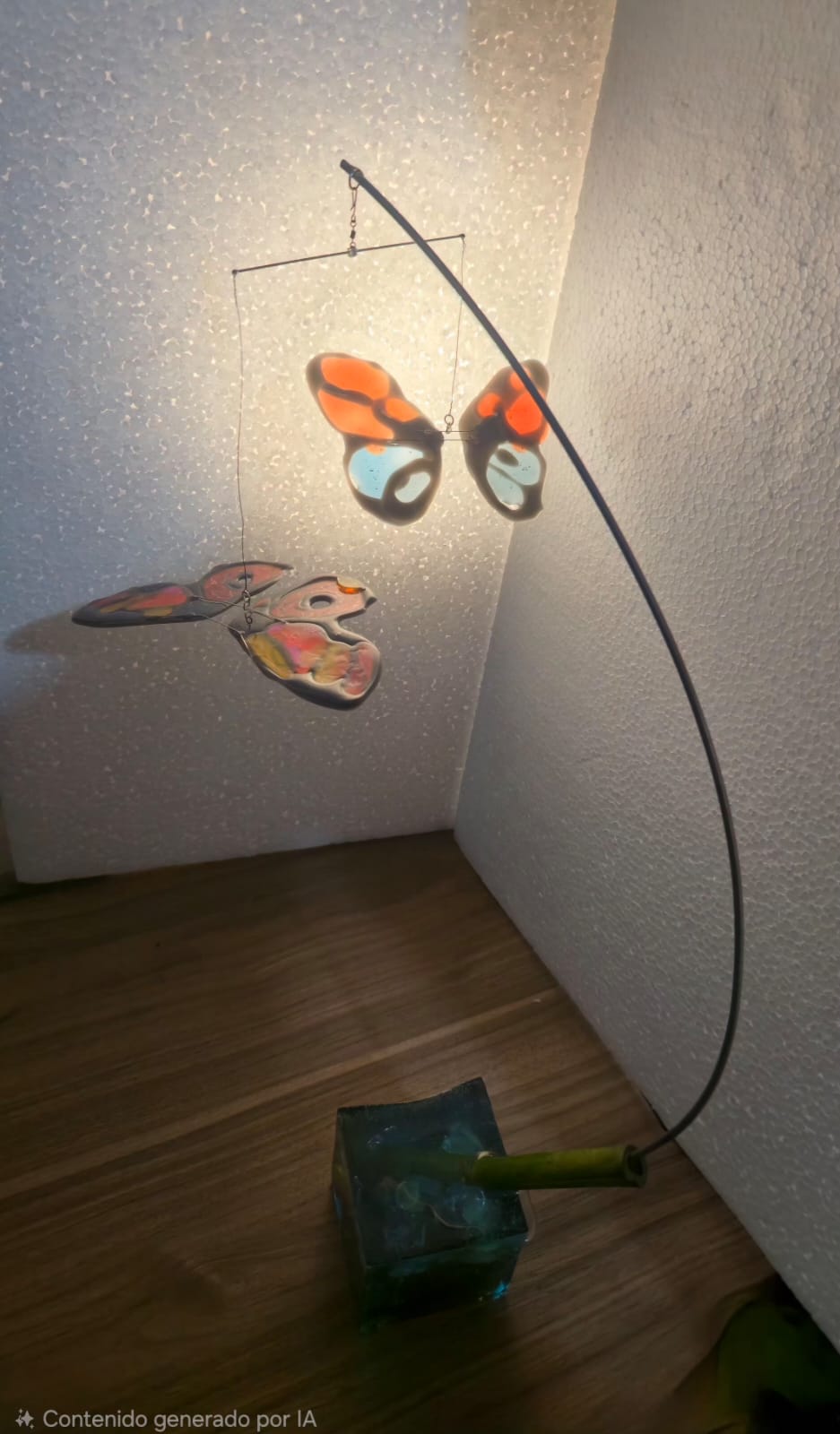 Escultura móvil de mariposas con base de resina, arte cinético hecho a mano