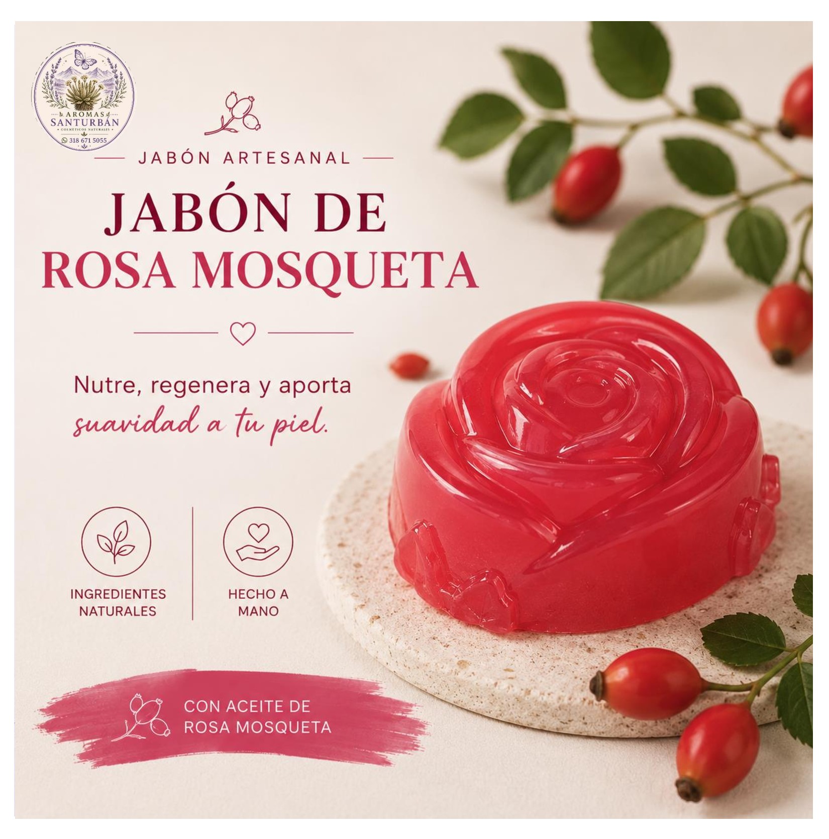 Jabón Artesanal de Rosa Mosqueta - Regenerador y Antiedad