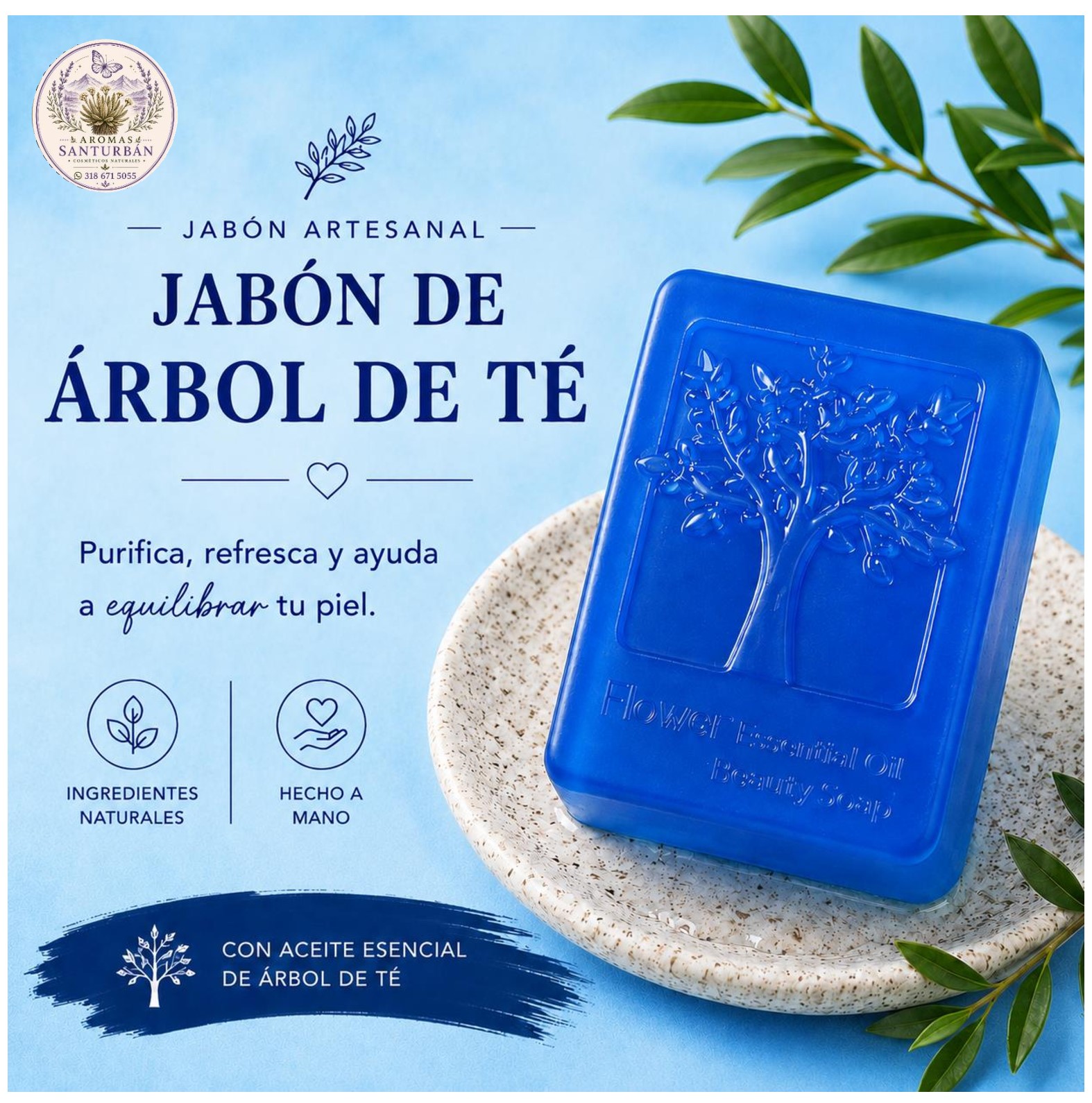 Jabón Artesanal de Árbol de Té - Purificante y Control de Grasa