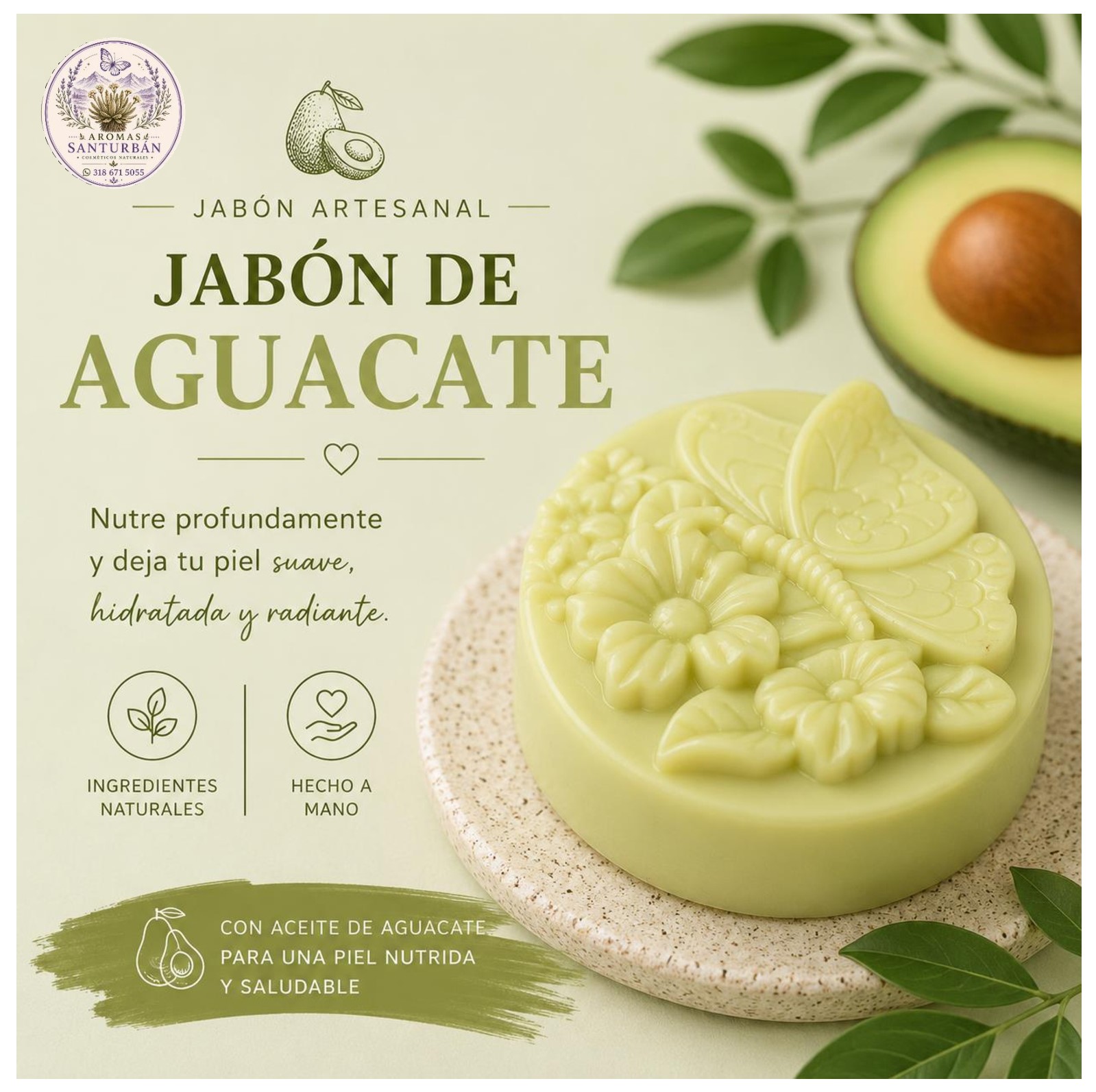 Jabón Artesanal de Aguacate - Nutrición Profunda e Hidratación