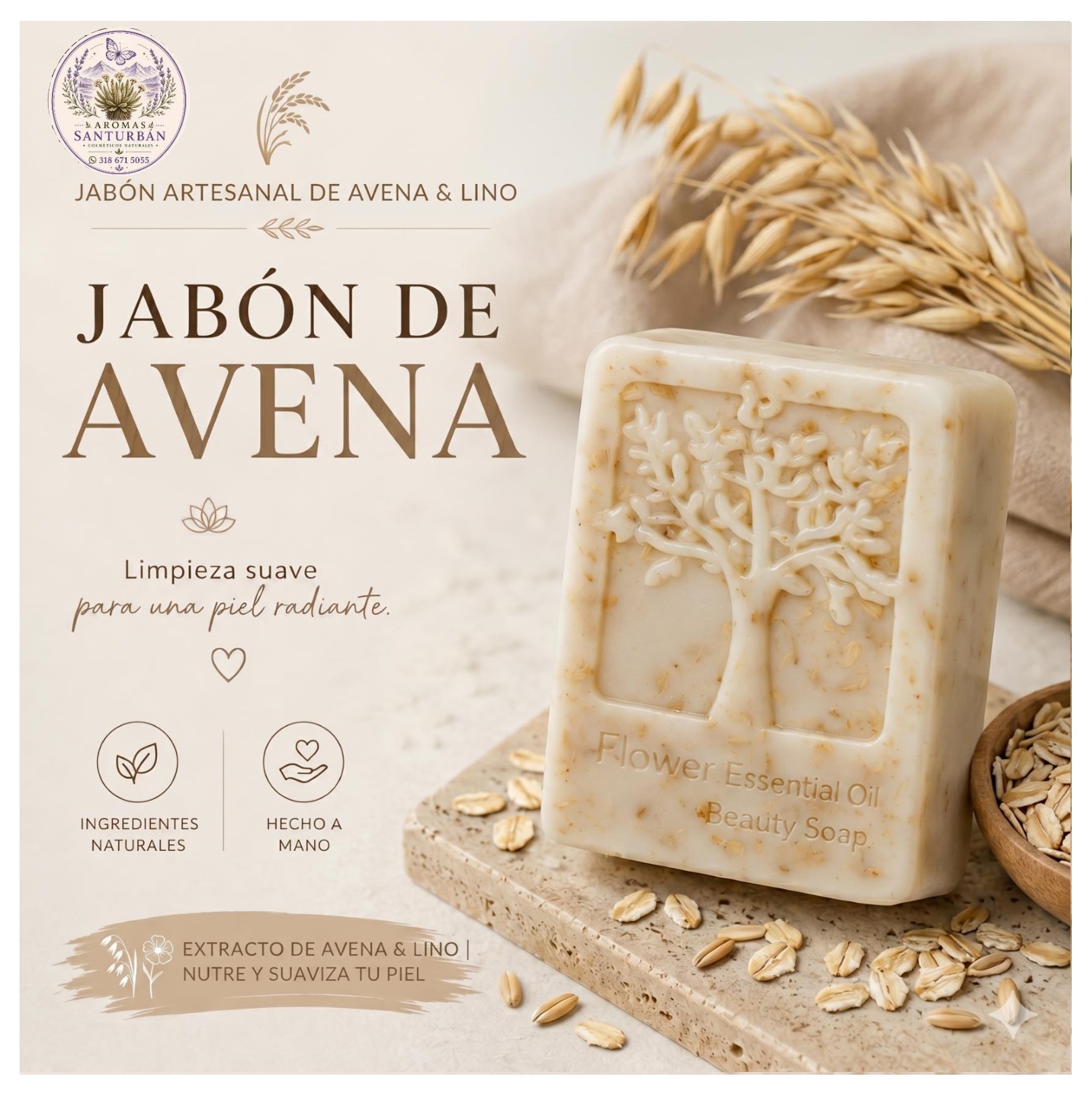 Jabón Artesanal de Avena - Exfoliación Suave y Cuidado Sensible