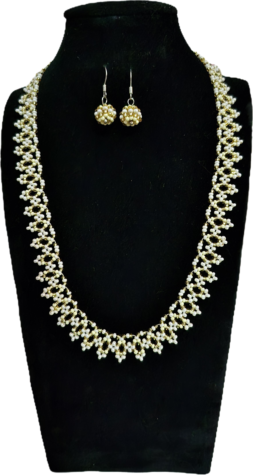 Collar y aretes- Perla Dorada