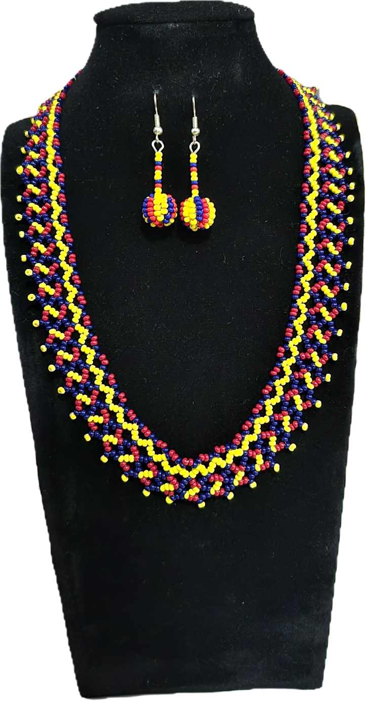 Collar y aretes- Zigzag Tricolor