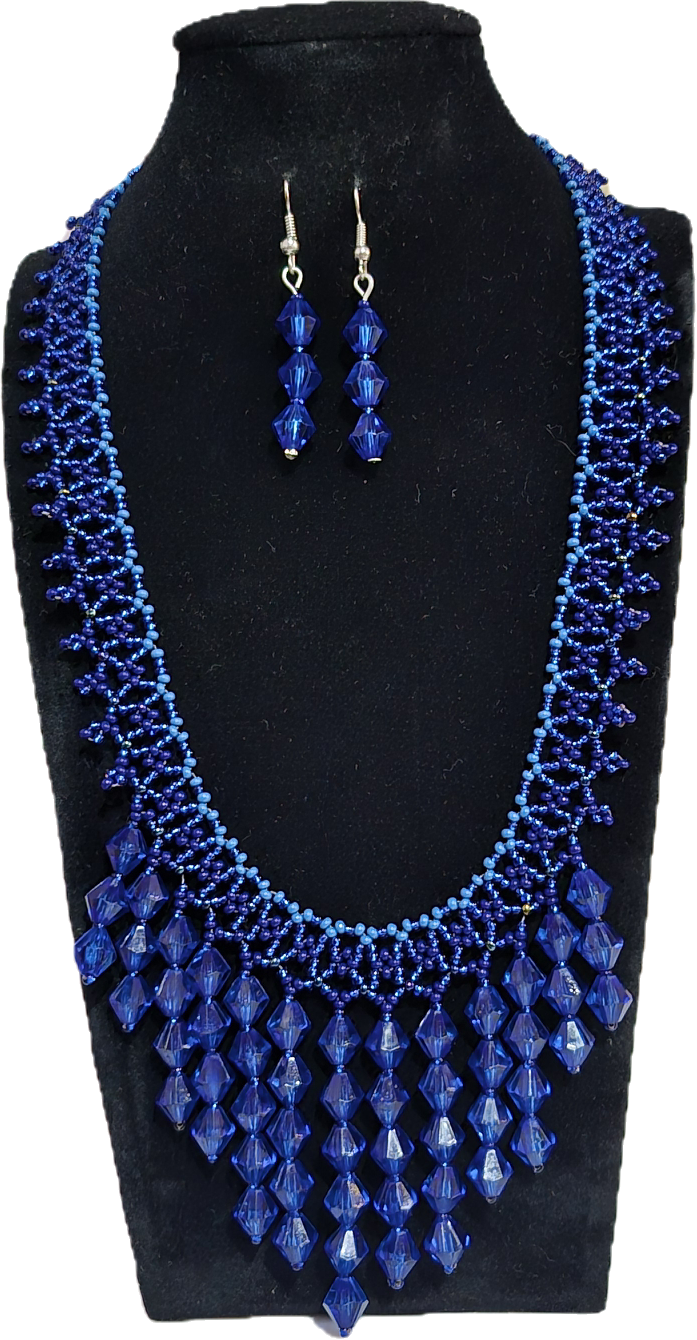 Collar y aretes- Zafiro en Cascada